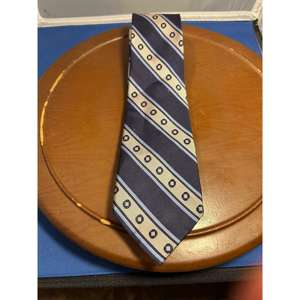 Lands End Blue Men's 100% Silk Tie Striped Necktie